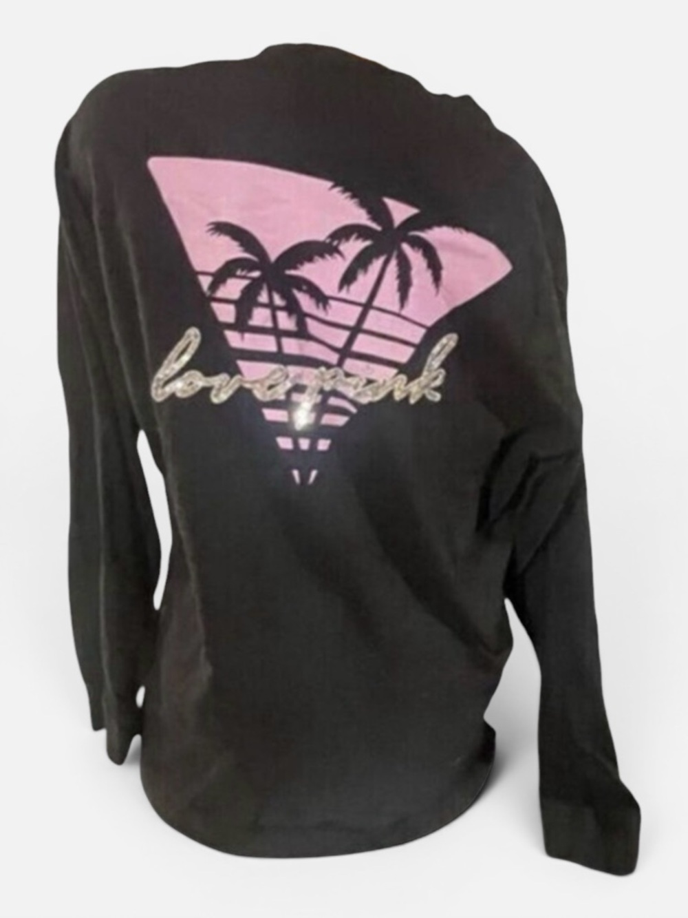 Victoria's Secret PINK XL Bling Long Sleeve Campus Tee Palm Bling
